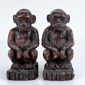 Monkey Bookends Heavy Resin Brushed Bronze Look 7"
